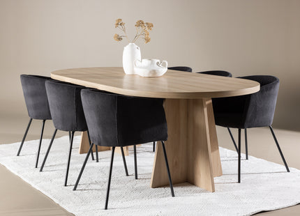 Venture Home Berit & Bootcut Matstolar Svart + Ovala Matbord 230 x 115 Nature