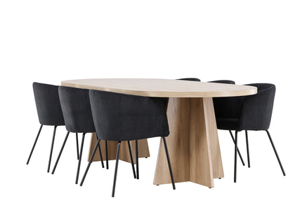 Venture Home Berit & Bootcut Matstolar Svart + Ovala Matbord 230 x 115 Nature