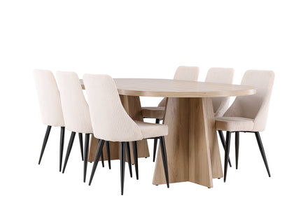 Venture Home Bootcut & Leone Ovala Matbord 230 x 115 Nature + Matstolar 2-pack Beige