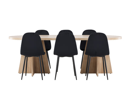 Venture Home Polar & Bootcut Matstolar 2-pack Svart + Ovala Matbord 230 x 115 Nature