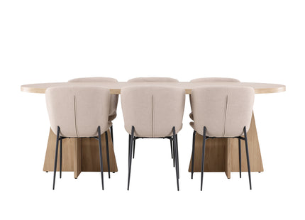 Venture Home Modesto & Bootcut Matstolar 2-pack Beige + Ovala Matbord 230 x 115 Nature