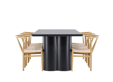 Venture Home Alfons & Olivia Matstolar Beige + Rektangulära Matbord 210 x 100 Svart