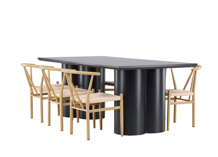 Venture Home Alfons & Olivia Matstolar Beige + Rektangulära Matbord 210 x 100 Svart