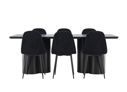 Venture Home Polar & Olivia Matstolar 2-pack Svart + Rektangulära Matbord 210 x 100 Svart