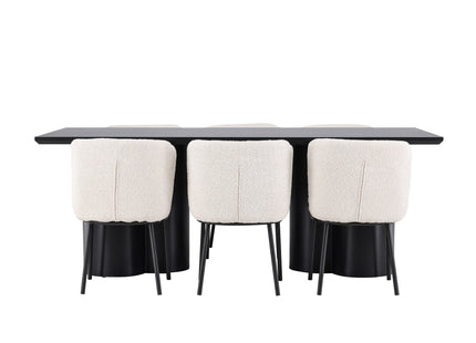 Venture Home Agnes & Olivia Matstolar 2-pack Vit + Rektangulära Matbord 210 x 100 Svart