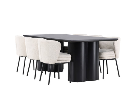Venture Home Agnes & Olivia Matstolar 2-pack Vit + Rektangulära Matbord 210 x 100 Svart