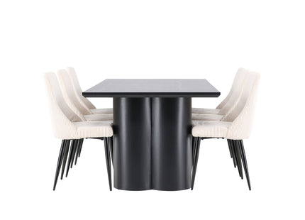 Venture Home Leone & Olivia Matstolar 2-pack Beige + Rektangulära Matbord 210 x 100 Svart