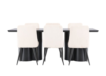 Venture Home Leone & Olivia Matstolar 2-pack Beige + Rektangulära Matbord 210 x 100 Svart