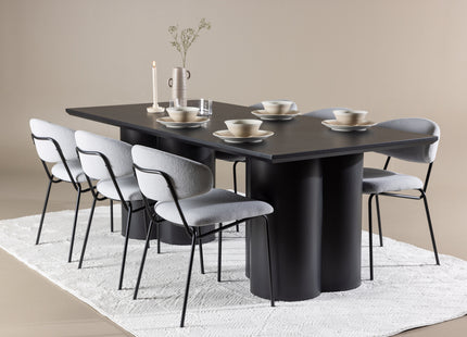 Venture Home Olivia & Chico Rektangulära Matbord 210 x 100 Svart + Matstolar 2-pack Blå