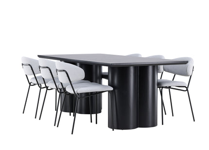 Venture Home Olivia & Chico Rektangulära Matbord 210 x 100 Svart + Matstolar 2-pack Blå
