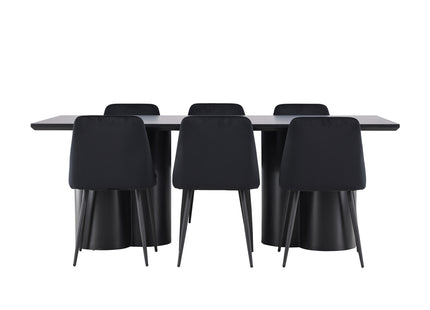Venture Home Night & Olivia Matstolar 2-pack Svart + Rektangulära Matbord 210 x 100 Svart