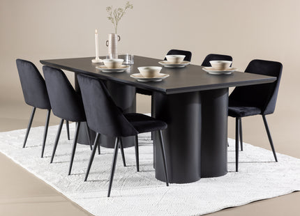 Venture Home Night & Olivia Matstolar 2-pack Svart + Rektangulära Matbord 210 x 100 Svart