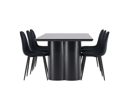 Venture Home Polar & Olivia Matstolar 2-pack Svart + Rektangulära Matbord 210 x 100 Svart