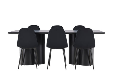 Venture Home Polar & Olivia Matstolar 2-pack Svart + Rektangulära Matbord 210 x 100 Svart