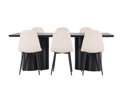Venture Home Polar & Olivia Matstolar 2-pack Beige + Rektangulära Matbord 210 x 100 Svart