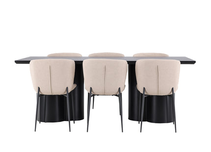 Venture Home Modesto & Olivia Matstolar 2-pack Beige + Rektangulära Matbord 210 x 100 Svart