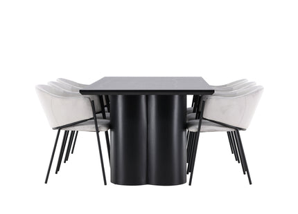 Venture Home Evelina & Olivia Matstolar 2-pack Grå + Rektangulära Matbord 210 x 100 Svart