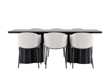 Venture Home Evelina & Olivia Matstolar 2-pack Grå + Rektangulära Matbord 210 x 100 Svart