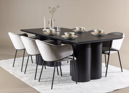 Venture Home Evelina & Olivia Matstolar 2-pack Grå + Rektangulära Matbord 210 x 100 Svart