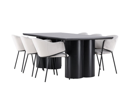 Venture Home Evelina & Olivia Matstolar 2-pack Grå + Rektangulära Matbord 210 x 100 Svart