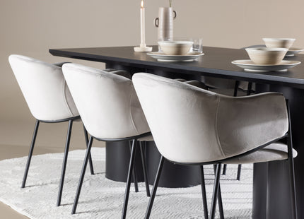 Venture Home Evelina & Olivia Matstolar 2-pack Grå + Rektangulära Matbord 210 x 100 Svart