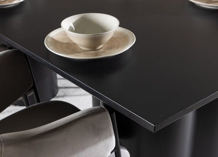 Venture Home Evelina & Olivia Matstolar 2-pack Grå + Rektangulära Matbord 210 x 100 Svart