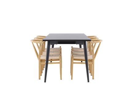 Venture Home Alfons & Ellis Matstolar Beige + Rektangulära Matbord 230 x 85 Svart