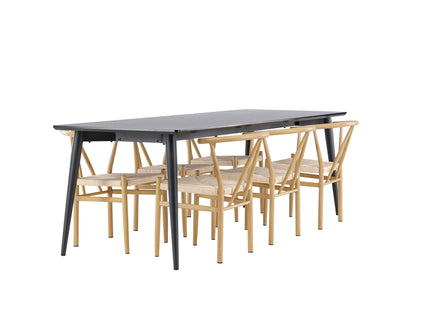 Venture Home Alfons & Ellis Matstolar Beige + Rektangulära Matbord 230 x 85 Svart