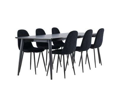 Venture Home Polar & Ellis Matstolar 2-pack Svart + Rektangulära Matbord 230 x 85 Svart