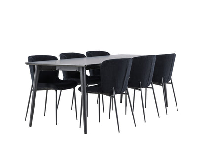 Venture Home Modesto & Ellis Matstolar 2-pack Svart + Rektangulära Matbord 230 x 85 Svart