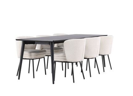 Venture Home Agnes & Ellis Matstolar 2-pack Vit + Rektangulära Matbord 230 x 85 Svart