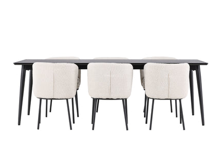 Venture Home Agnes & Ellis Matstolar 2-pack Vit + Rektangulära Matbord 230 x 85 Svart