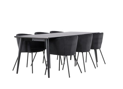 Venture Home Berit & Ellis Matstolar Svart + Rektangulära Matbord 230 x 85 Svart