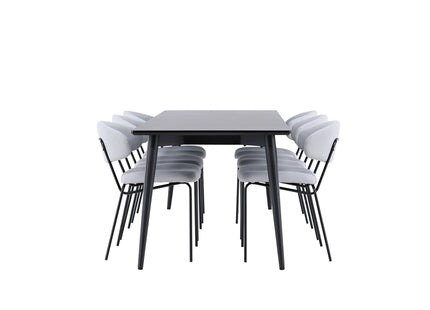 Venture Home Ellis & Chico Rektangulära Matbord 230 x 85 Svart + Matstolar 2-pack Blå