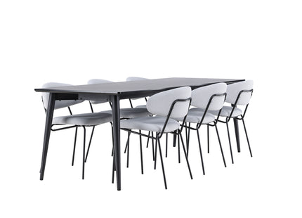 Venture Home Ellis & Chico Rektangulära Matbord 230 x 85 Svart + Matstolar 2-pack Blå