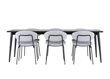 Venture Home Ellis & Chico Rektangulära Matbord 230 x 85 Svart + Matstolar 2-pack Blå