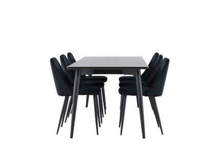 Venture Home Night & Ellis Matstolar 2-pack Svart + Rektangulära Matbord 230 x 85 Svart