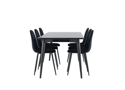 Venture Home Polar & Ellis Matstolar 2-pack Svart + Rektangulära Matbord 230 x 85 Svart
