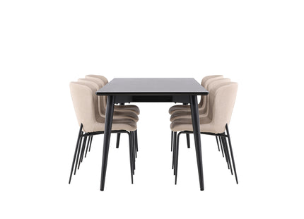 Venture Home Modesto & Ellis Matstolar 2-pack Beige + Rektangulära Matbord 230 x 85 Svart
