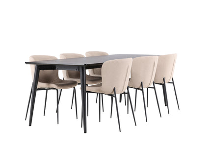 Venture Home Modesto & Ellis Matstolar 2-pack Beige + Rektangulära Matbord 230 x 85 Svart