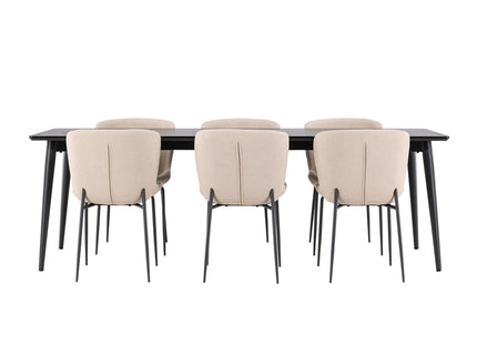 Venture Home Modesto & Ellis Matstolar 2-pack Beige + Rektangulära Matbord 230 x 85 Svart