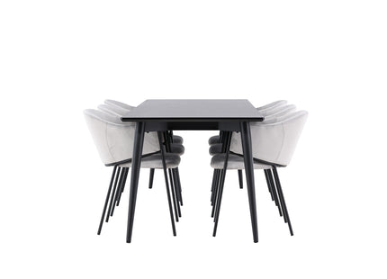 Venture Home Evelina & Ellis Matstolar 2-pack Grå + Rektangulära Matbord 230 x 85 Svart