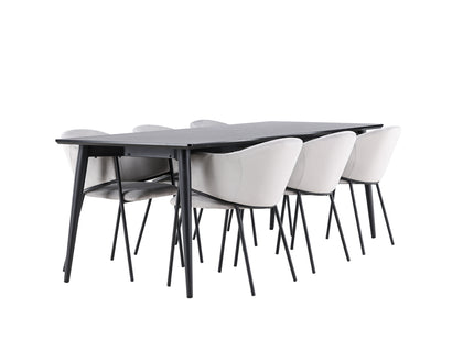 Venture Home Evelina & Ellis Matstolar 2-pack Grå + Rektangulära Matbord 230 x 85 Svart