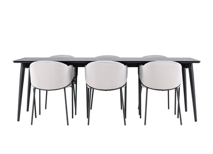 Venture Home Evelina & Ellis Matstolar 2-pack Grå + Rektangulära Matbord 230 x 85 Svart