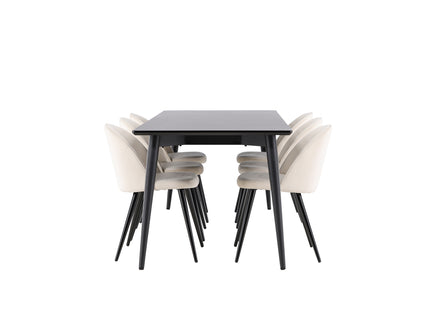 Venture Home Velvet & Ellis Matstolar 2-pack Beige + Rektangulära Matbord 230 x 85 Svart