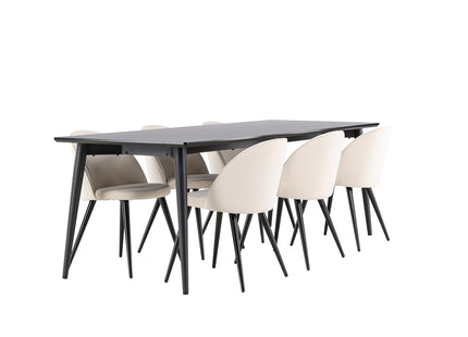 Venture Home Velvet & Ellis Matstolar 2-pack Beige + Rektangulära Matbord 230 x 85 Svart