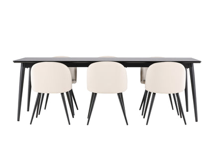 Venture Home Velvet & Ellis Matstolar 2-pack Beige + Rektangulära Matbord 230 x 85 Svart