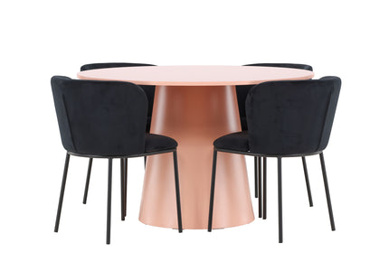 Venture Home Lanzo & Edina Runda Matbord ⌀120 Persika + Matstolar 2-pack Svart