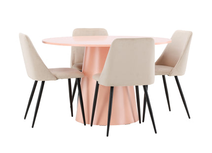 Venture Home Lanzo & Night Runda Matbord ⌀120 Persika + Matstolar 2-pack Beige