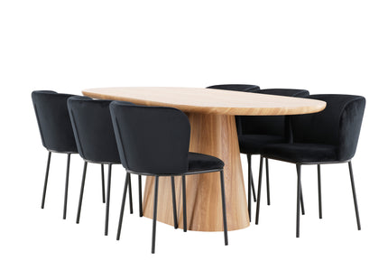 Venture Home Edina & Stjärnö Matstolar 2-pack Svart + Ovala Matbord 200 x 90 Nature